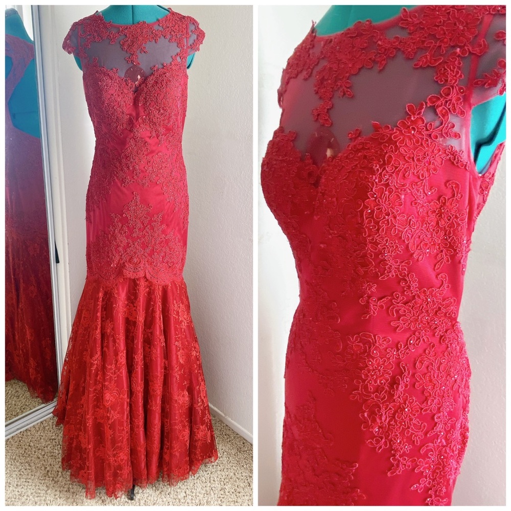CLARISSE MAROON LACE SEQUIN SWEETHEART NECKLINE OPEN BACK MERMAID PROM DRESS 8